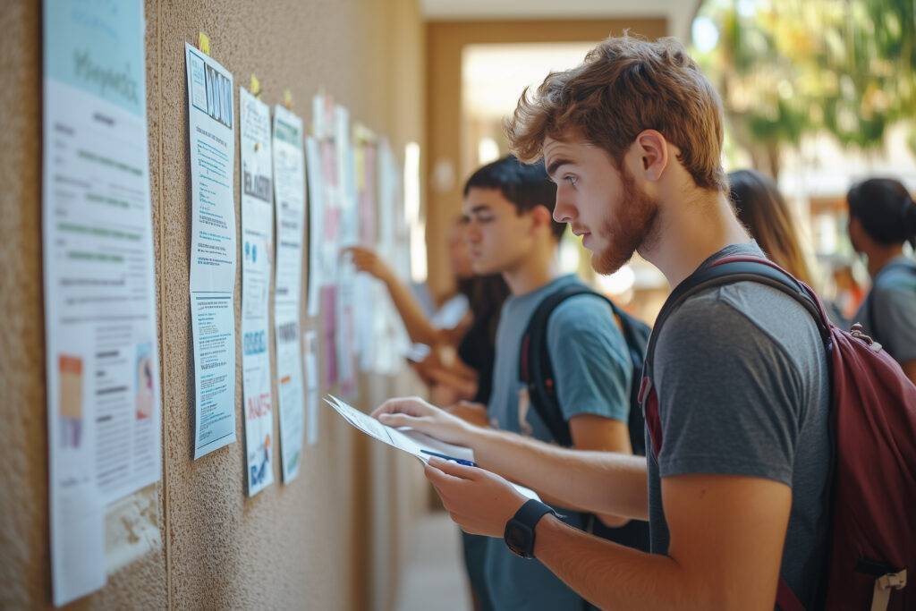 Students engaging with educational print materials.